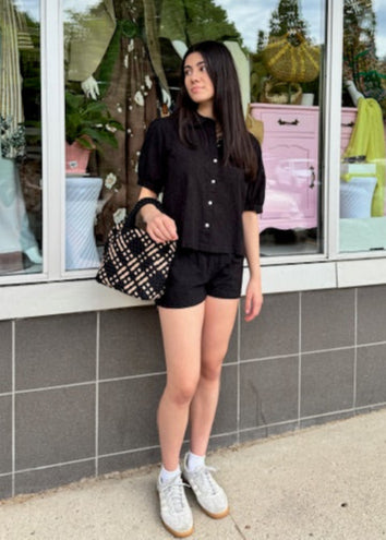 Stark Poplin Embroidery Short Black
