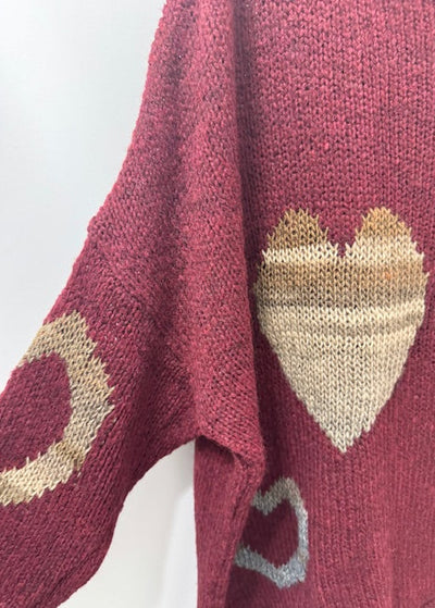 The Pink Door Multi Heart Sweater Wine