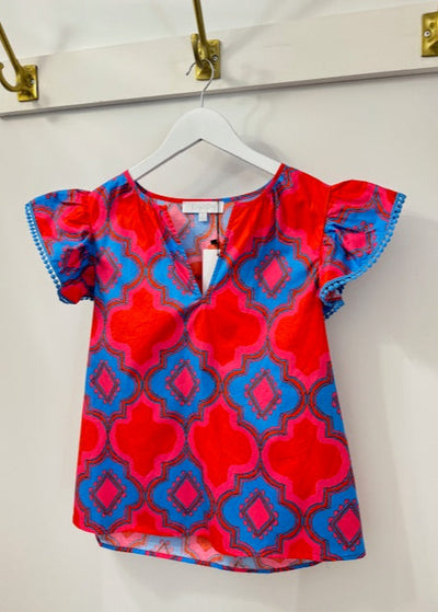 The Pink Door Red, Fuchsia Cobalt Multicolour Blouse