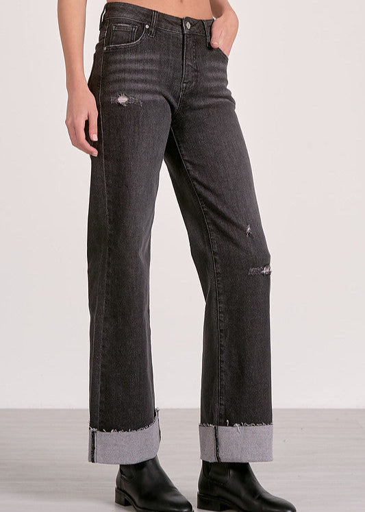 The Pink Door Washed Black Cuff Denim