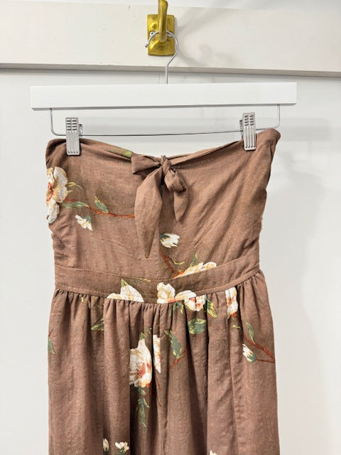 The Pink Door Strapless Floral Jumpsuit Brown