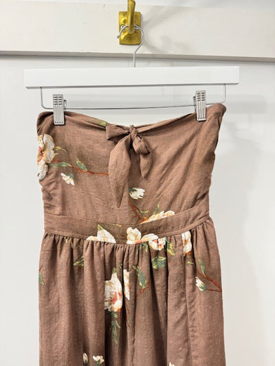 The Pink Door Strapless Floral Jumpsuit Brown
