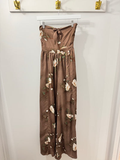 The Pink Door Strapless Floral Jumpsuit Brown