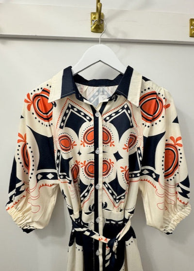 The Pink Door Navy/Orange Print Dress