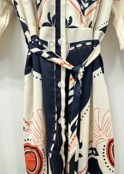 The Pink Door Navy/Orange Print Dress