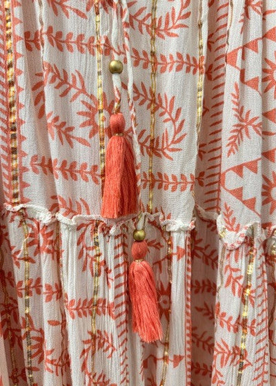 The Pink Door Coral Print/Gold Beach Dress