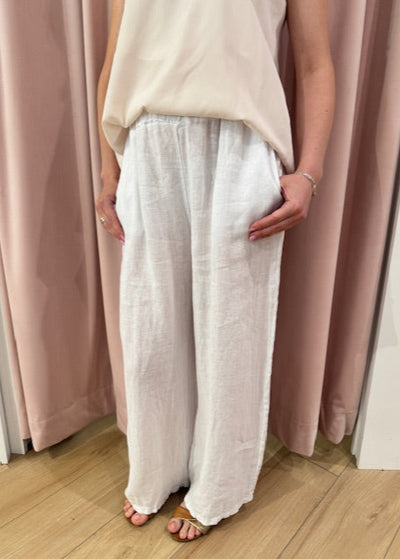 The Pink Door Linen Pants White