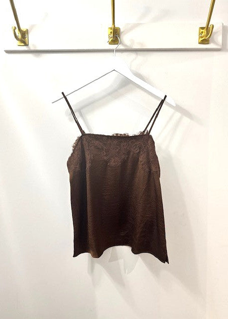 The Pink Door Lace Trim Silky Cami Brown