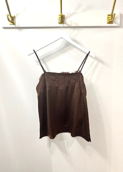 The Pink Door Lace Trim Silky Cami Brown