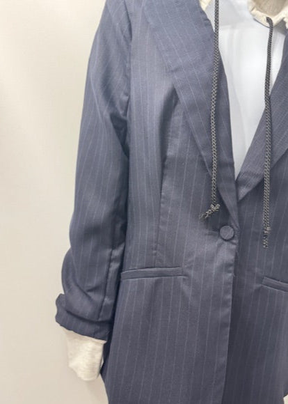 The Pink Door Hoodie Pinstripe Blazer Navy