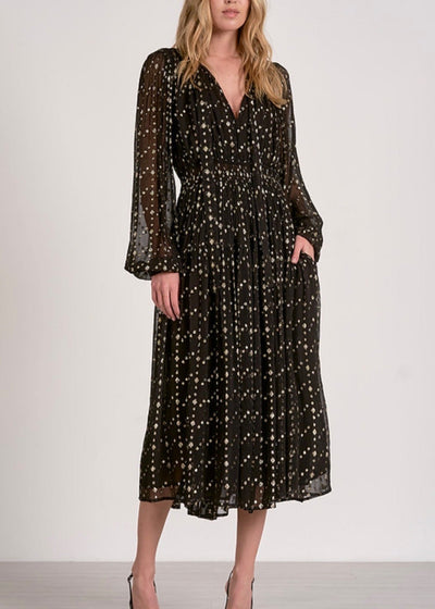 The Pink Door Gold Polka Dots Dress Black