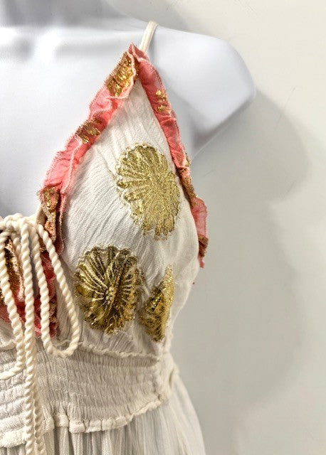 The Pink Door White Beach Dress w/ Gold & Pink Detail