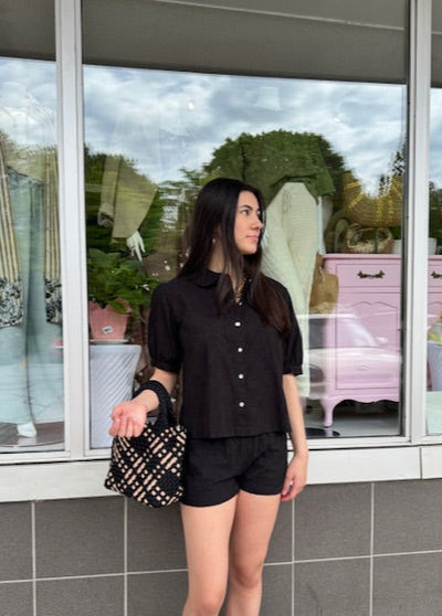 Stark Poplin Embroidery Short Black