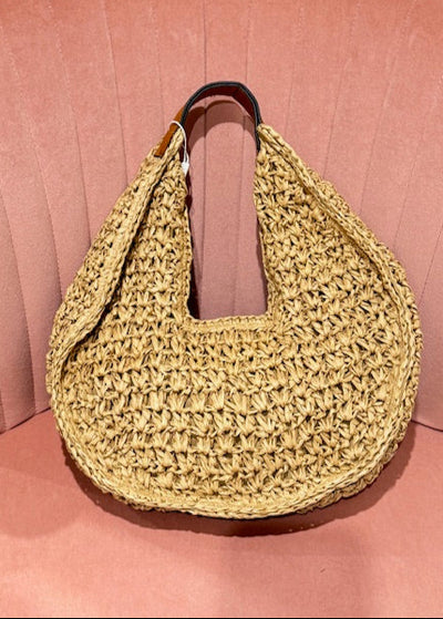 The Pink Door Rattan Bag w/ Faux Leather Natural/Brown