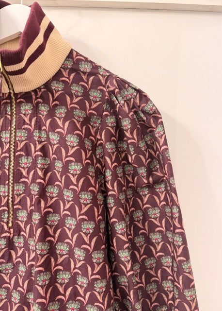 The Pink Door Floral Print Pouf Sleeve Athleisure Blouse wine