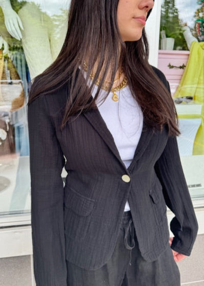 Stark Cotton Gauze Solid Blazer Black
