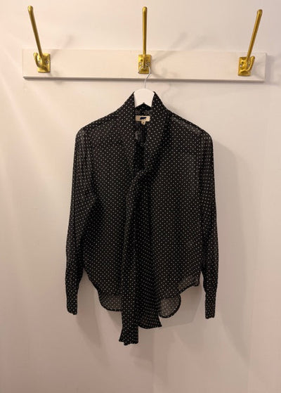 The Pink Door Chiffon Polka Dots Bow Blouse Black