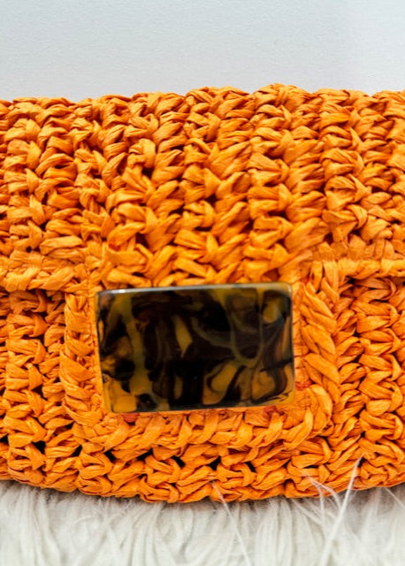 The Pink Door Orange Raffia Bag
