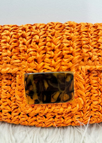 The Pink Door Orange Raffia Bag