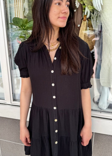 Stark Cotton Gauze Solid Dress Black