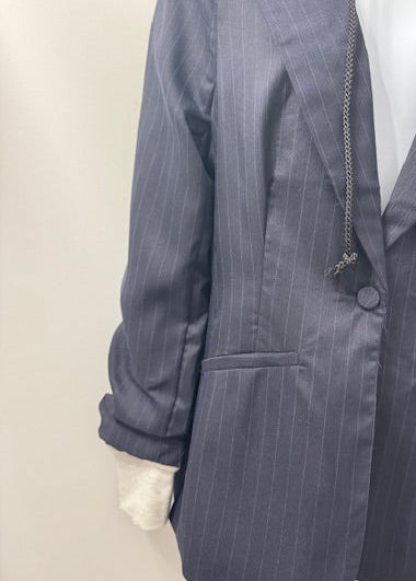 The Pink Door Hoodie Pinstripe Blazer Navy