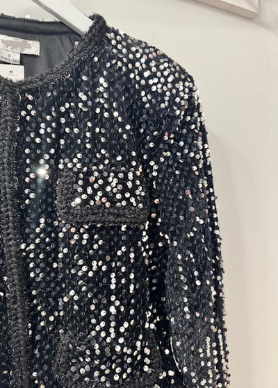 The Pink Door Sequin Jacket W/ Braid Trim Black