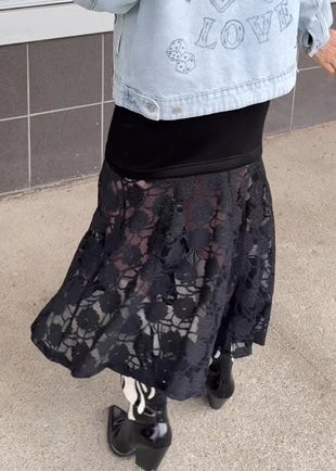 The Pink Door Scuba Skirt w/ Lace Bottom Black