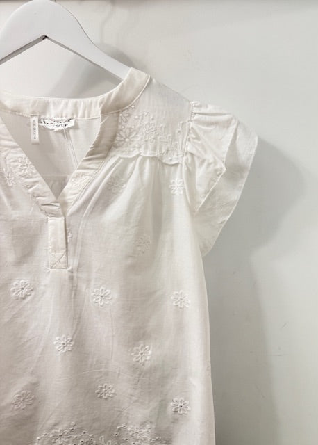 The Pink Door Eyelet Ruffle Sleeve Top White
