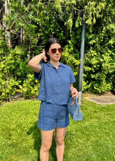 Stark X Linen Saylor Top Dusty Blue