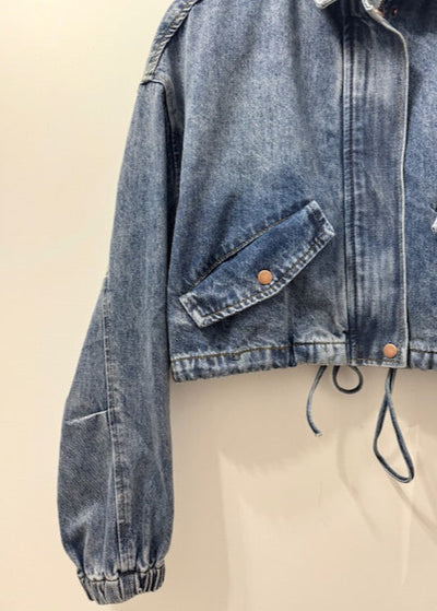 The Pink Door Crop Denim Jacket w/ Zipper