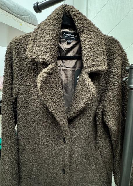 The Pink Door Long Teddy Bear Coat Brown