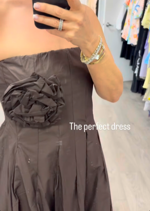 The Pink Door Strapless Rosette Dress Brown