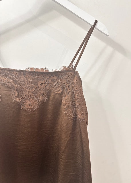 The Pink Door Lace Trim Silky Cami Brown