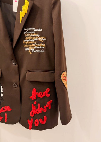 The Pink Door Embroidered Graffiti Blazer Brown