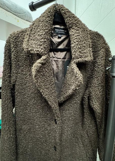 The Pink Door Long Teddy Bear Coat Brown