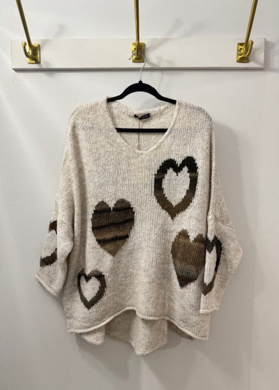 The Pink Door Multi Heart Sweater Oatmeal
