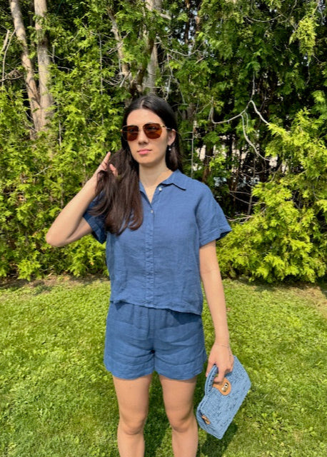 Stark X Linen Saylor Top Dusty Blue