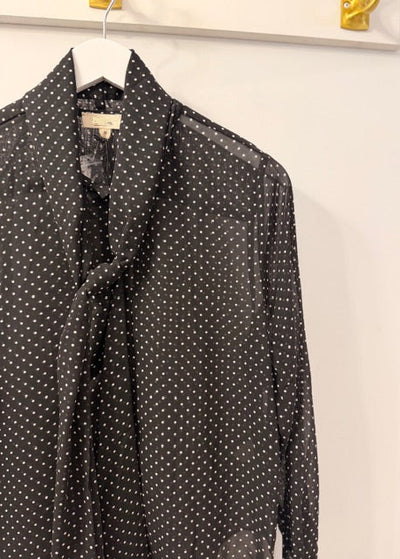 The Pink Door Chiffon Polka Dots Bow Blouse Black
