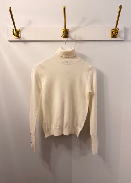 The Pink Door Fine Knit Turtleneck Sweater w/ Gold buttons Ivory