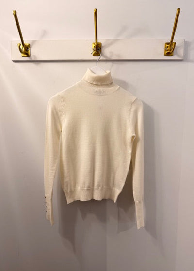 The Pink Door Fine Knit Turtleneck Sweater w/ Gold buttons Ivory