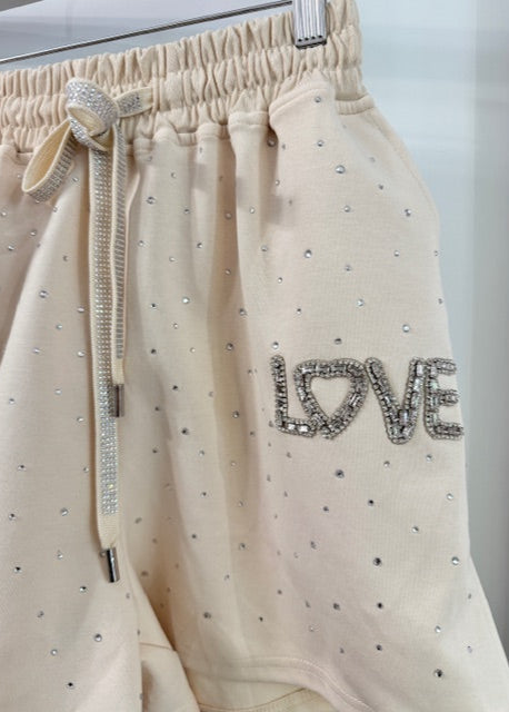 The Pink Door Rhinestone Sparkle Short Set Beige