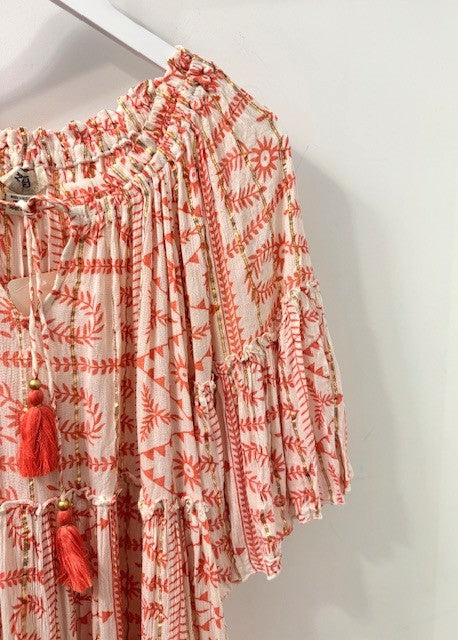 The Pink Door Coral Print/Gold Beach Dress