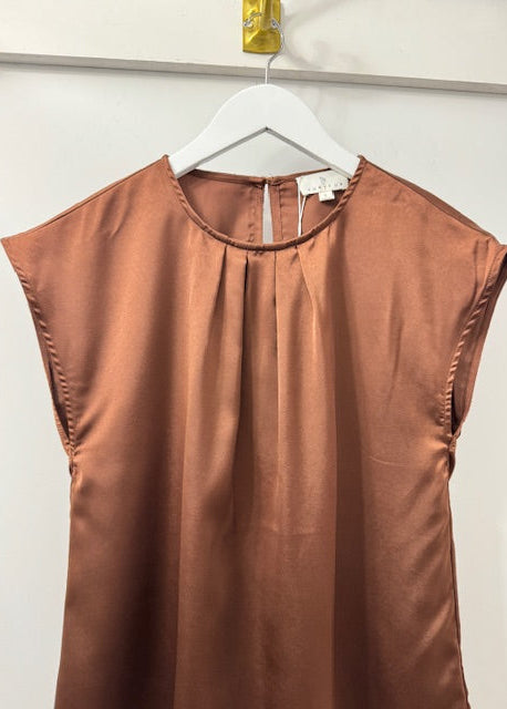 The Pink Door Silk Cuff Sleeves Top Cognac