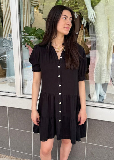 Stark Cotton Gauze Solid Dress Black