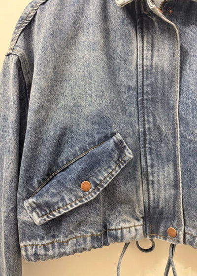 The Pink Door Crop Denim Jacket w/ Zipper