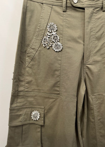 The Pink Door Cargo Pants w/ Silver Detail Olive