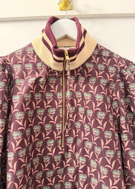 The Pink Door Floral Print Pouf Sleeve Athleisure Blouse wine