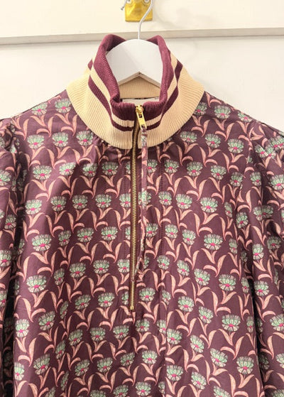 The Pink Door Floral Print Pouf Sleeve Athleisure Blouse wine