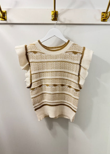 The Pink Door White & Sand Stripes Sweater