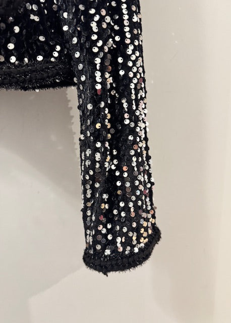 The Pink Door Sequin Jacket W/ Braid Trim Black